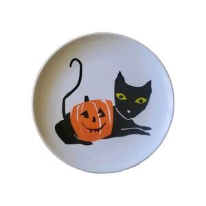 Crate & Barrel Melamine Black Cat & Pumpkin 9" Lunch Plate Six (6)